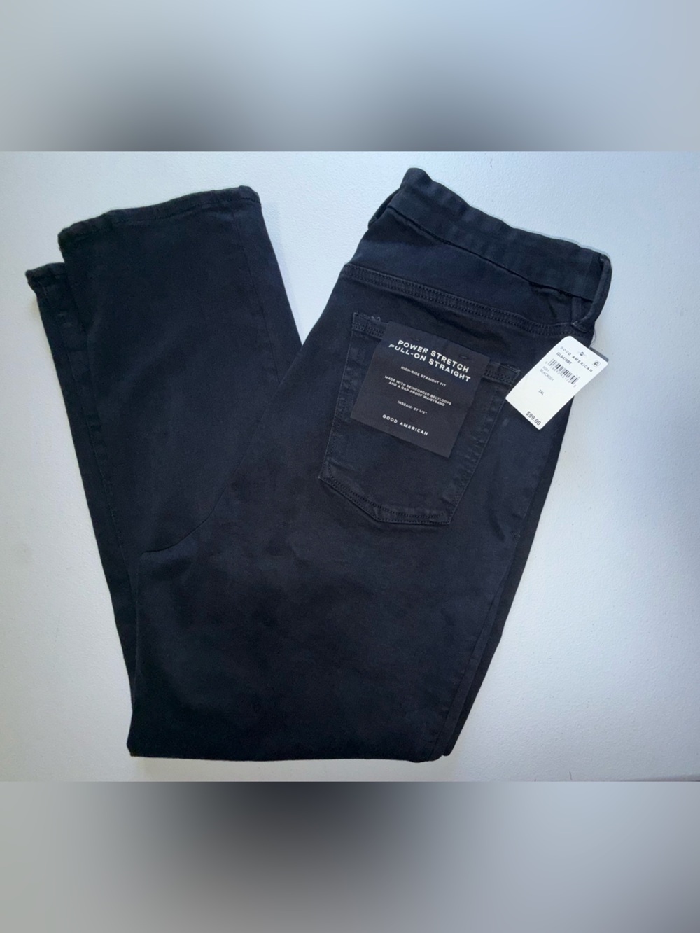 Good American Power Stretch Pull-On Straight Leg Jeans NWT 3XL Black - Picture 3 of 13